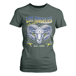 Cool Blue and Gold Ram Head Bighorn Sheep Graphic T Shirt For Women Est 1936 Los Angeles Lover TS02 Dark Forest Green Print Your Wear