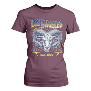 Cool Blue and Gold Ram Head Bighorn Sheep Graphic T Shirt For Women Est 1936 Los Angeles Lover TS02 Maroon Print Your Wear