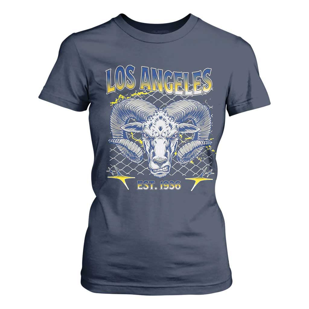 Cool Blue and Gold Ram Head Bighorn Sheep Graphic T Shirt For Women Est 1936 Los Angeles Lover TS02 Navy Print Your Wear
