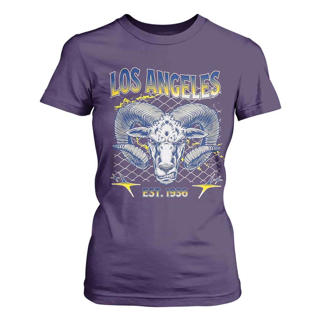 Cool Blue and Gold Ram Head Bighorn Sheep Graphic T Shirt For Women Est 1936 Los Angeles Lover TS02 Purple Print Your Wear