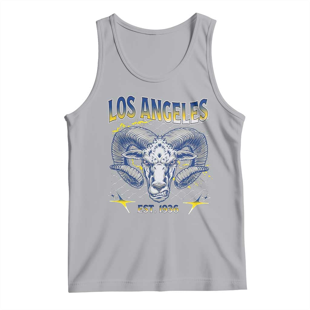 Cool Blue and Gold Ram Head Bighorn Sheep Graphic Tank Top Est 1936 Los Angeles Lover TS02 Athletic Heather Print Your Wear