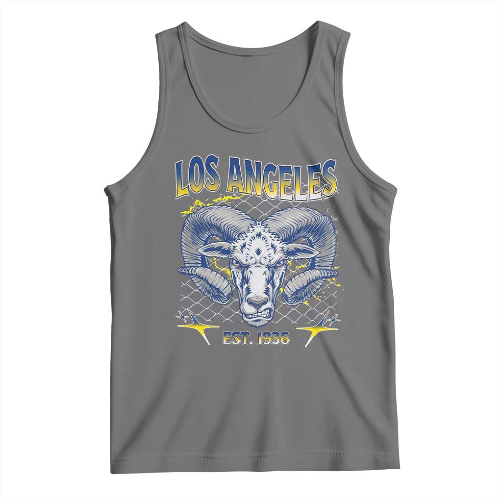 Cool Blue and Gold Ram Head Bighorn Sheep Graphic Tank Top Est 1936 Los Angeles Lover TS02 Black Heather Print Your Wear
