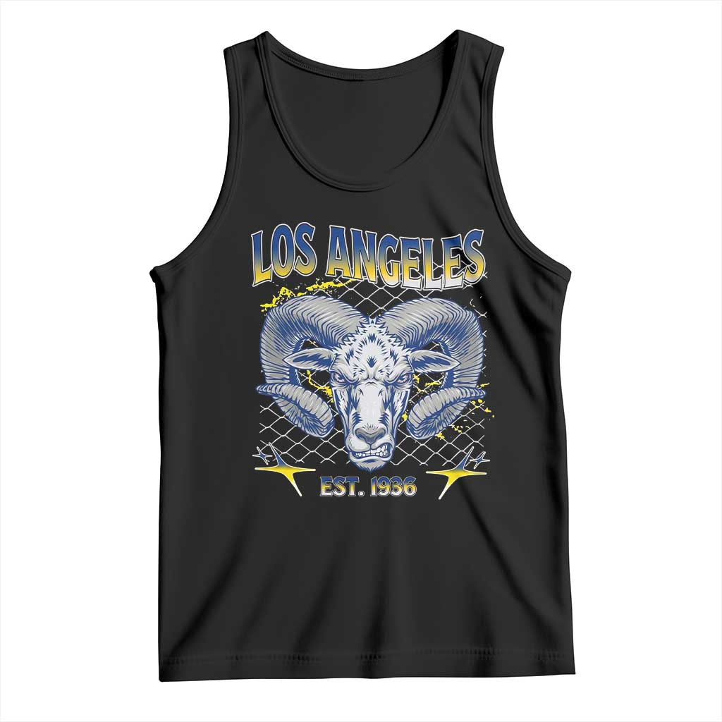 Cool Blue and Gold Ram Head Bighorn Sheep Graphic Tank Top Est 1936 Los Angeles Lover TS02 Black Print Your Wear