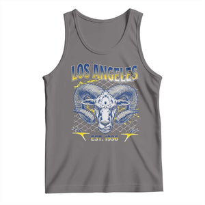 Cool Blue and Gold Ram Head Bighorn Sheep Graphic Tank Top Est 1936 Los Angeles Lover TS02 Deep Heather Print Your Wear