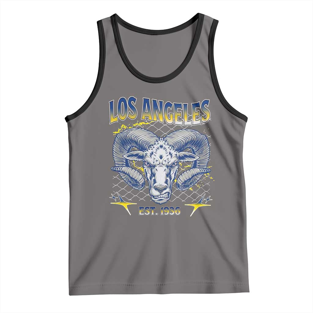 Cool Blue and Gold Ram Head Bighorn Sheep Graphic Tank Top Est 1936 Los Angeles Lover TS02 Deep Heather Black Print Your Wear