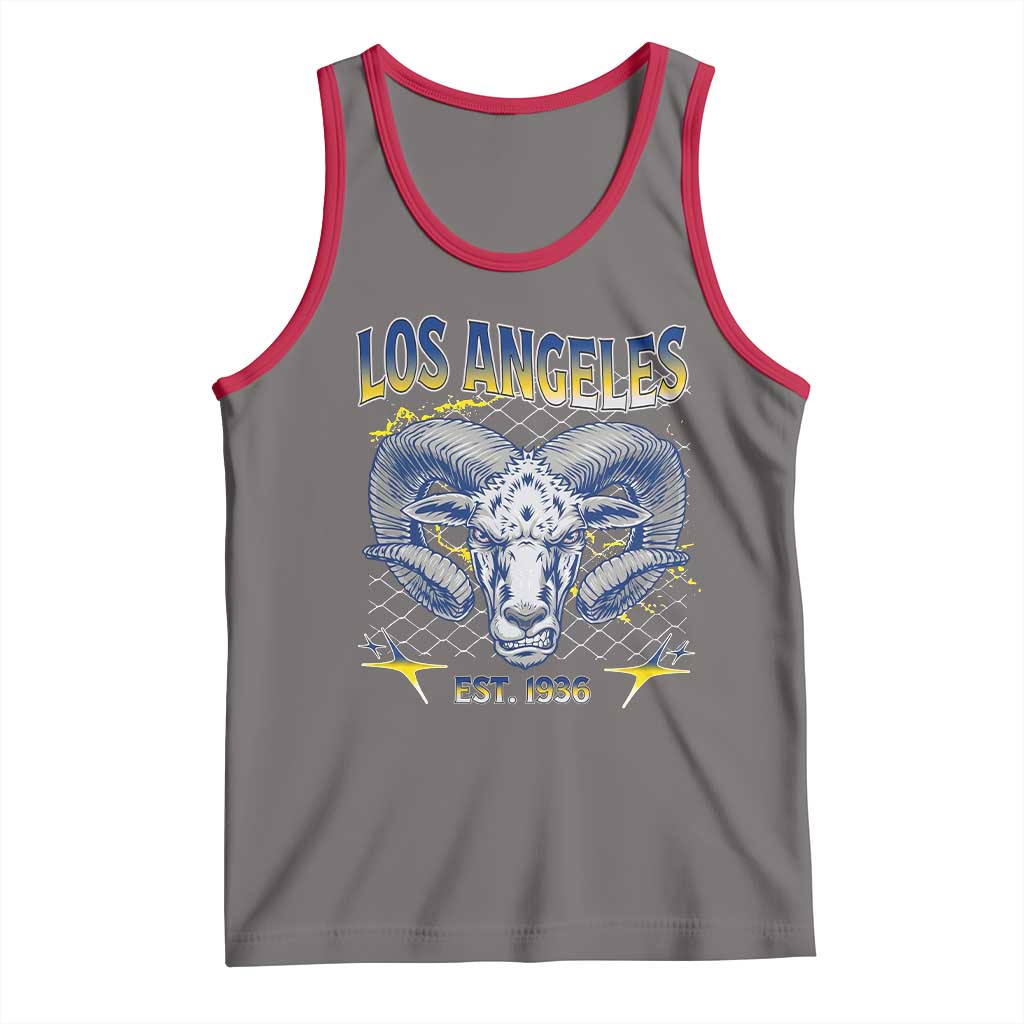 Cool Blue and Gold Ram Head Bighorn Sheep Graphic Tank Top Est 1936 Los Angeles Lover TS02 Deep Heather Red Print Your Wear