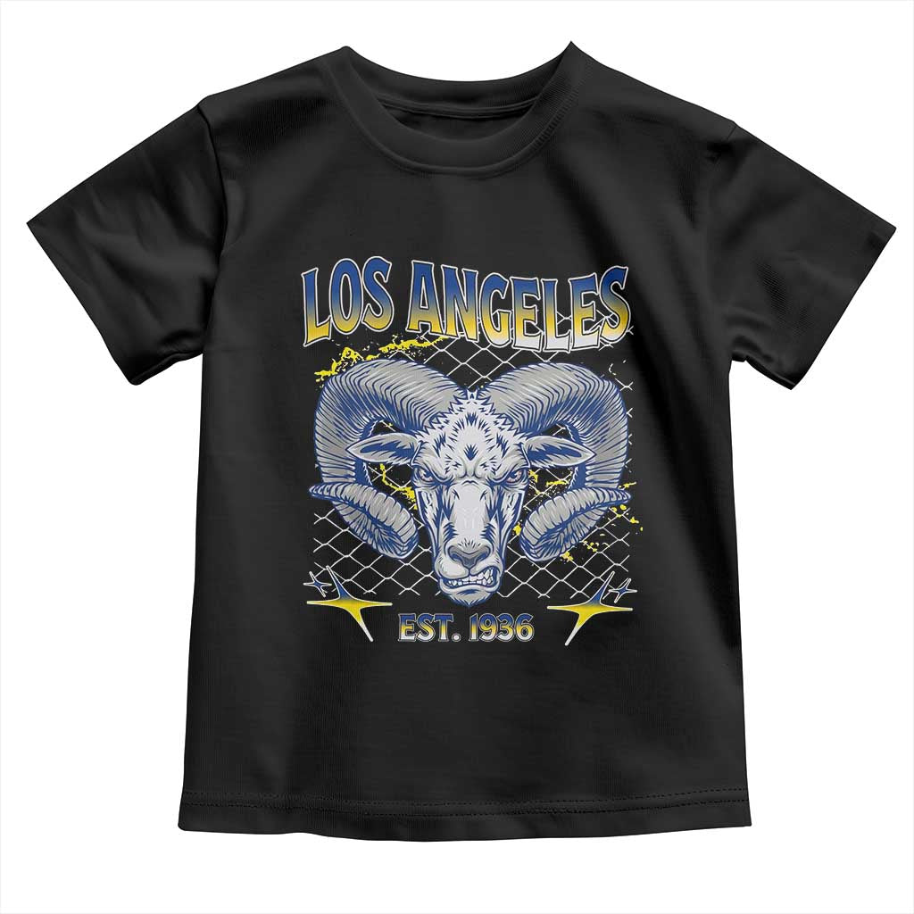 Cool Blue and Gold Ram Head Bighorn Sheep Graphic Toddler T Shirt Est 1936 Los Angeles Lover TS02 Black Print Your Wear