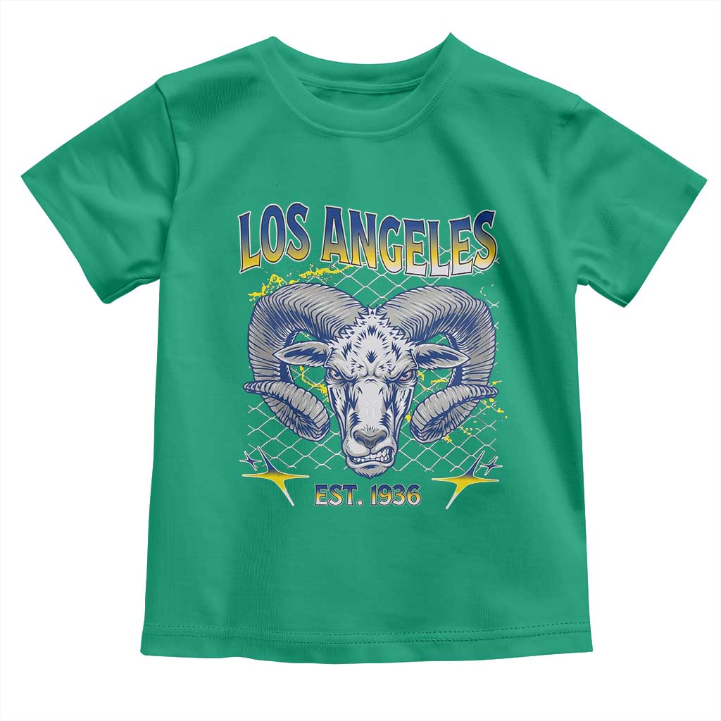 Cool Blue and Gold Ram Head Bighorn Sheep Graphic Toddler T Shirt Est 1936 Los Angeles Lover TS02 Irish Green Print Your Wear