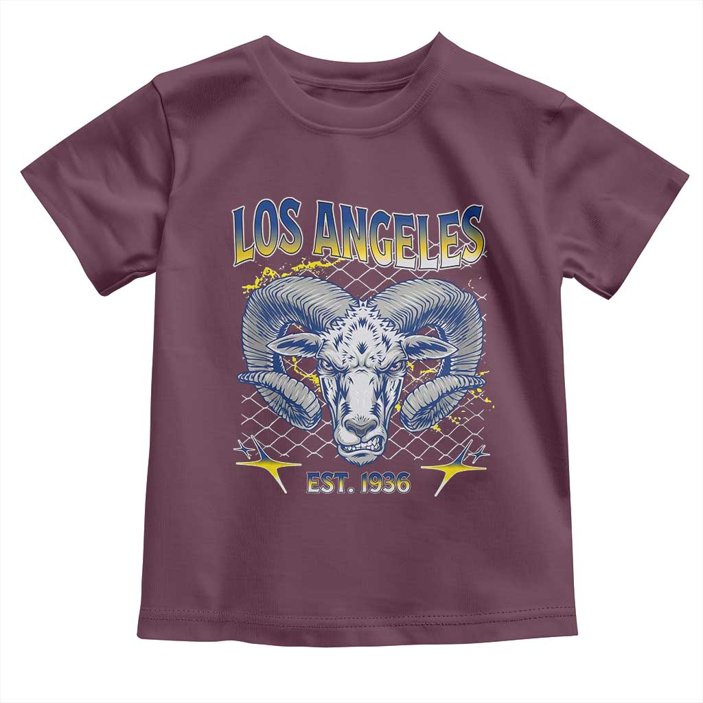 Cool Blue and Gold Ram Head Bighorn Sheep Graphic Toddler T Shirt Est 1936 Los Angeles Lover TS02 Maroon Print Your Wear