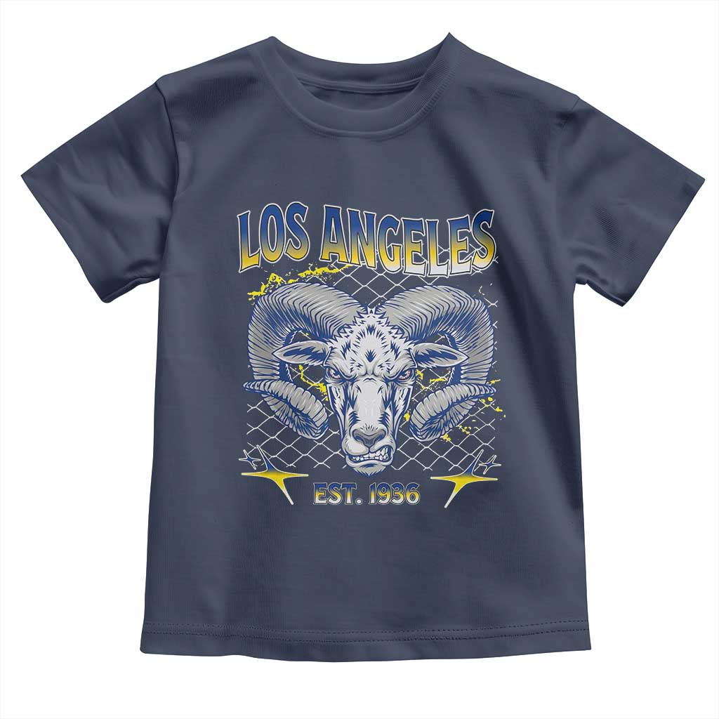 Cool Blue and Gold Ram Head Bighorn Sheep Graphic Toddler T Shirt Est 1936 Los Angeles Lover TS02 Navy Print Your Wear