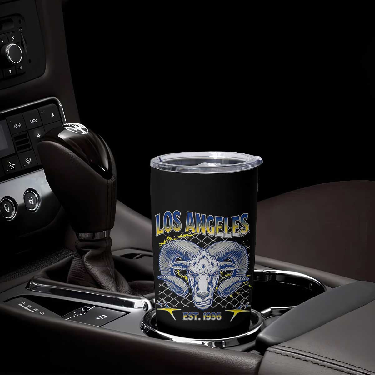 Cool Blue and Gold Ram Head Bighorn Sheep Graphic Tumbler Cup Est 1936 Los Angeles Lover TS02 Print Your Wear