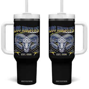 Cool Blue and Gold Ram Head Bighorn Sheep Graphic Tumbler With Handle Est 1936 Los Angeles Lover TS02 One Size: 40 oz Black Print Your Wear