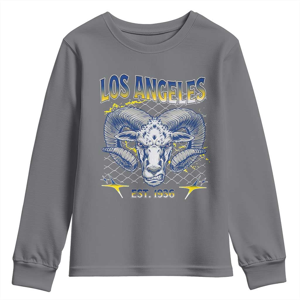 Cool Blue and Gold Ram Head Bighorn Sheep Graphic Youth Sweatshirt Est 1936 Los Angeles Lover TS02 Charcoal Print Your Wear