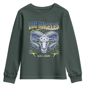 Cool Blue and Gold Ram Head Bighorn Sheep Graphic Youth Sweatshirt Est 1936 Los Angeles Lover TS02 Dark Forest Green Print Your Wear