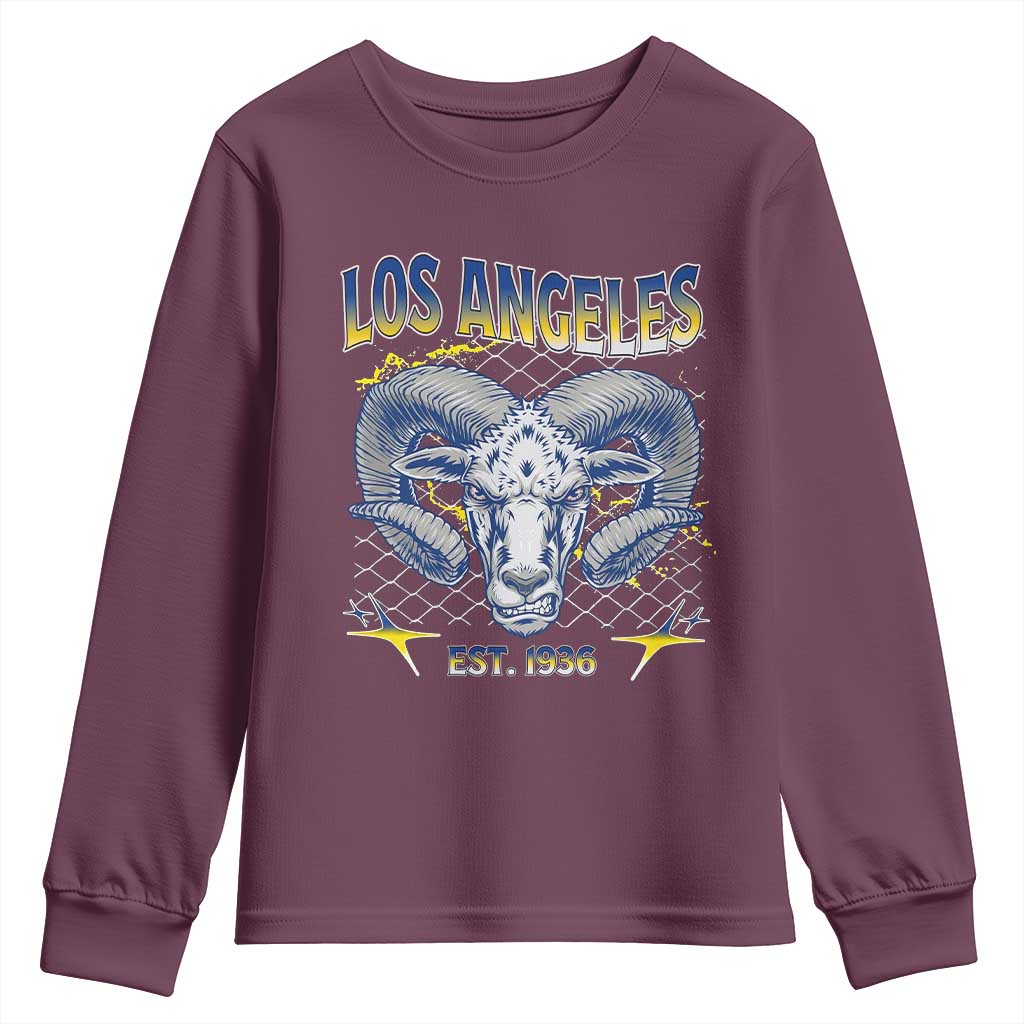 Cool Blue and Gold Ram Head Bighorn Sheep Graphic Youth Sweatshirt Est 1936 Los Angeles Lover TS02 Maroon Print Your Wear