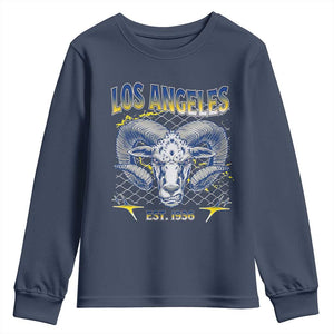 Cool Blue and Gold Ram Head Bighorn Sheep Graphic Youth Sweatshirt Est 1936 Los Angeles Lover TS02 Navy Print Your Wear