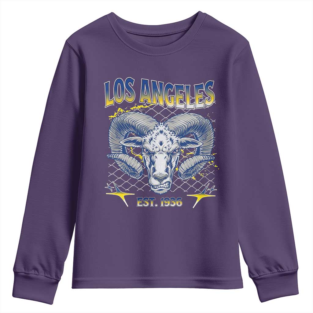 Cool Blue and Gold Ram Head Bighorn Sheep Graphic Youth Sweatshirt Est 1936 Los Angeles Lover TS02 Purple Print Your Wear