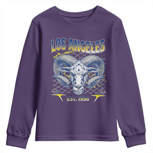 Cool Blue and Gold Ram Head Bighorn Sheep Graphic Youth Sweatshirt Est 1936 Los Angeles Lover TS02 Purple Print Your Wear