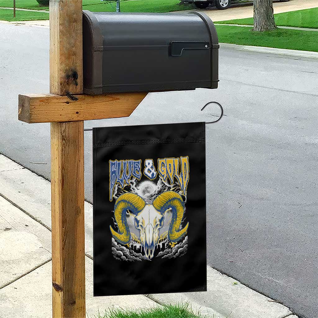 Blue and Gold Lightning Ram Skull Bighorn Sheep Graphic Garden Flag Electric City Pride TS02 Print Your Wear