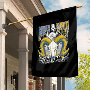 Blue and Gold Lightning Ram Skull Bighorn Sheep Graphic Garden Flag Electric City Pride TS02 Print Your Wear