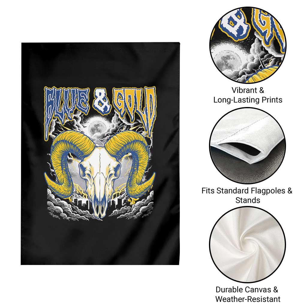 Blue and Gold Lightning Ram Skull Bighorn Sheep Graphic Garden Flag Electric City Pride TS02 Print Your Wear