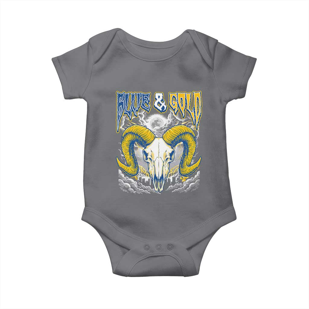 Blue and Gold Lightning Ram Skull Bighorn Sheep Graphic Baby Onesie Electric City Pride TS02 Charcoal Print Your Wear