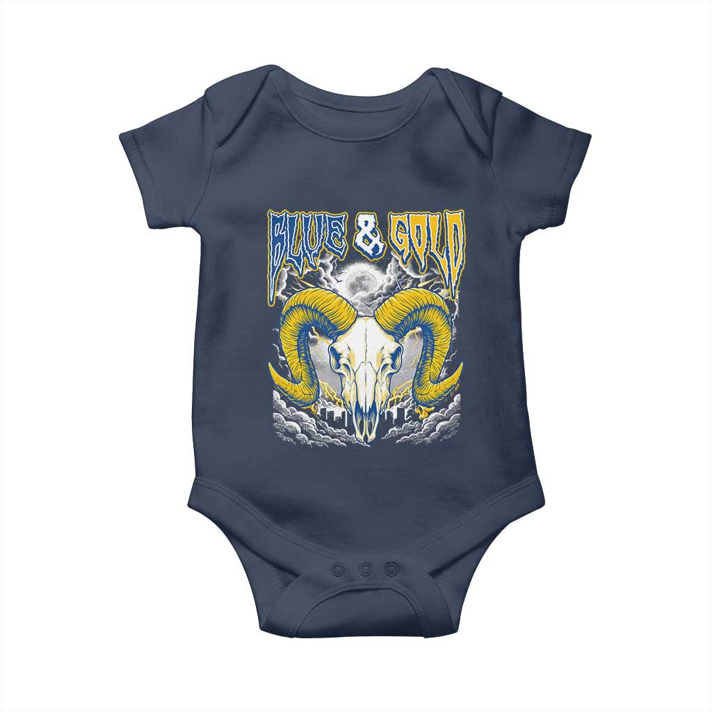 Blue and Gold Lightning Ram Skull Bighorn Sheep Graphic Baby Onesie Electric City Pride TS02 Navy Print Your Wear