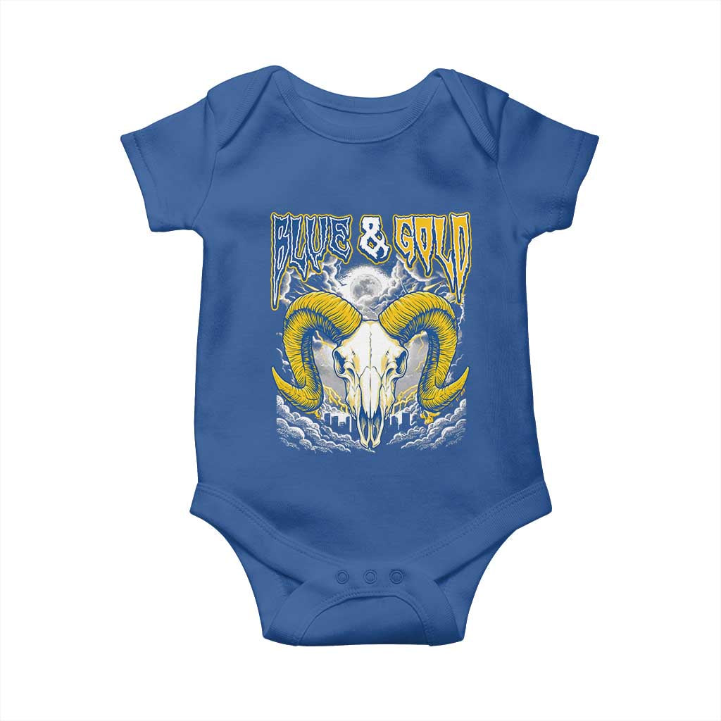 Blue and Gold Lightning Ram Skull Bighorn Sheep Graphic Baby Onesie Electric City Pride TS02 Royal Blue Print Your Wear