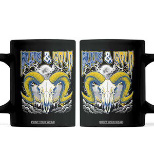 Blue and Gold Lightning Ram Skull Bighorn Sheep Graphic Coffee Mug Electric City Pride TS02 Black Print Your Wear