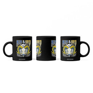Blue and Gold Lightning Ram Skull Bighorn Sheep Graphic Coffee Mug Electric City Pride TS02 Print Your Wear
