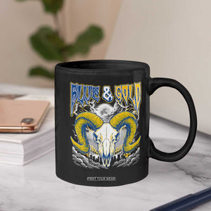 Blue and Gold Lightning Ram Skull Bighorn Sheep Graphic Coffee Mug Electric City Pride TS02 Print Your Wear