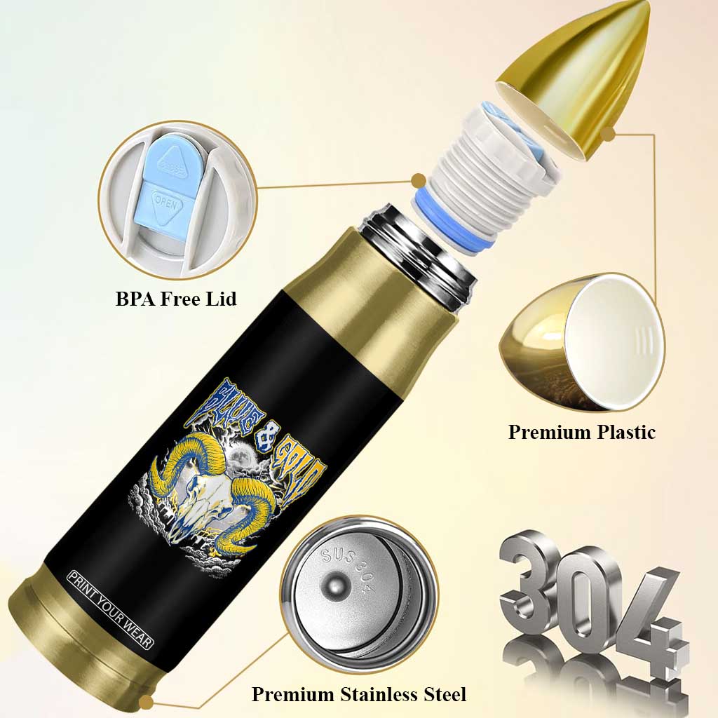 Blue and Gold Lightning Ram Skull Bighorn Sheep Graphic Bullet Tumbler Electric City Pride TS02 Print Your Wear