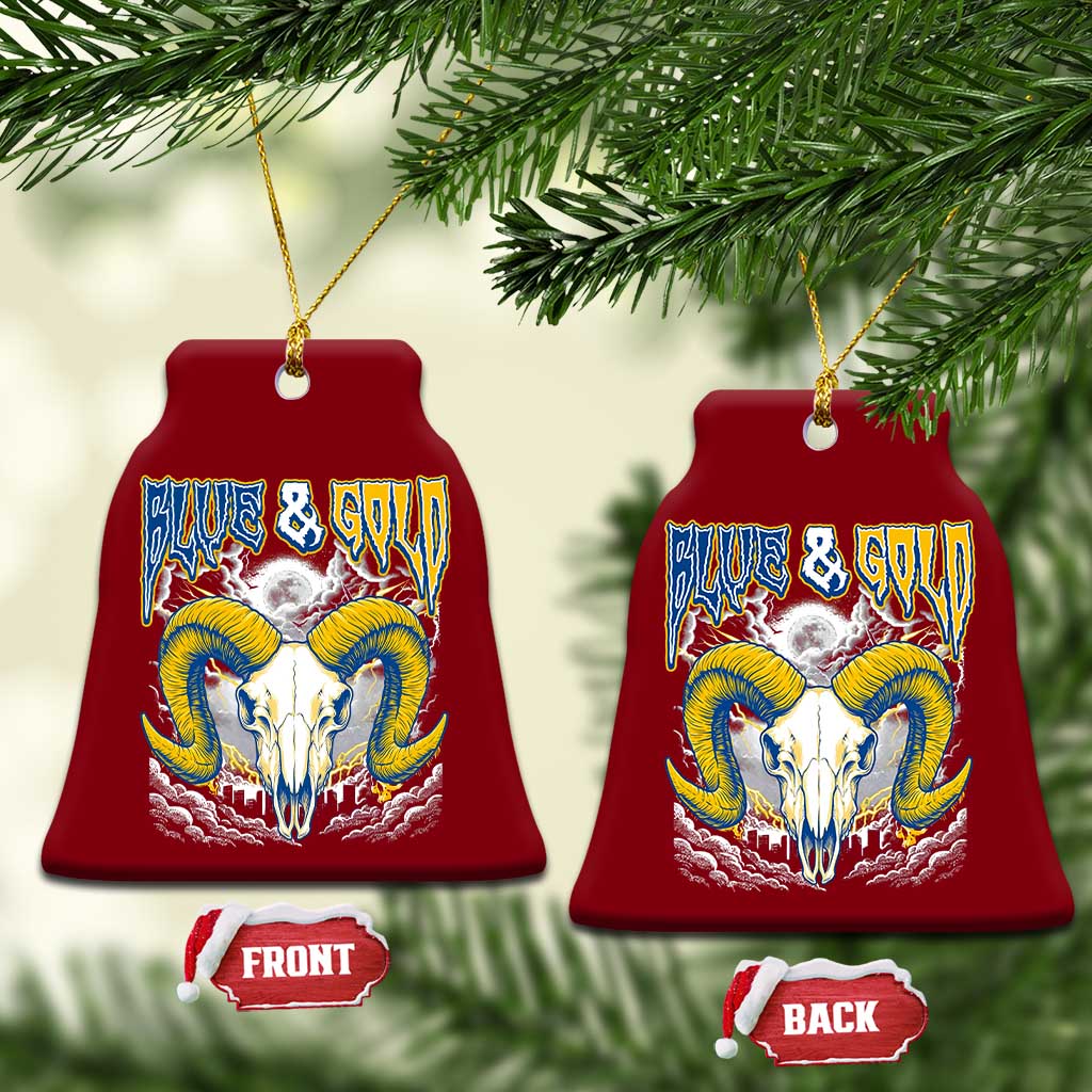 Blue and Gold Lightning Ram Skull Bighorn Sheep Graphic Ceramic Ornament Electric City Pride TS02 Print Your Wear