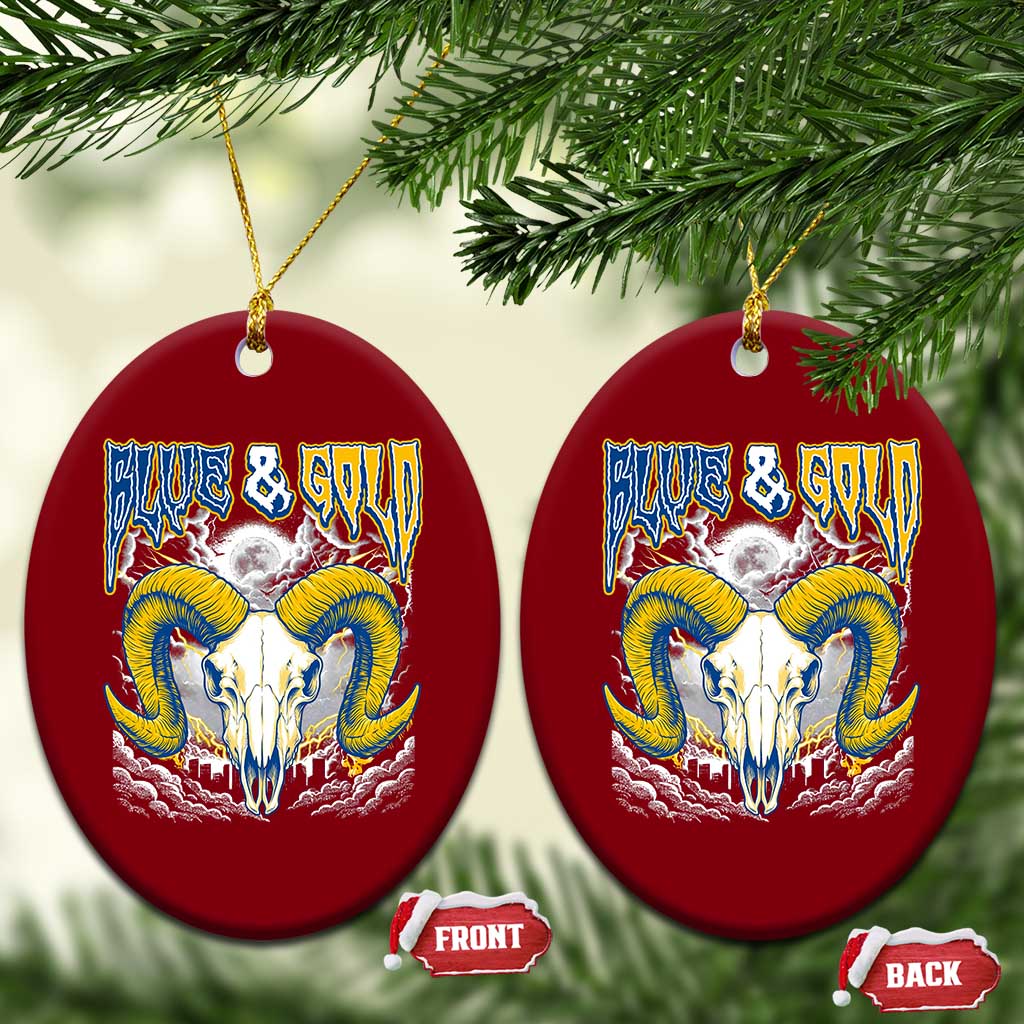 Blue and Gold Lightning Ram Skull Bighorn Sheep Graphic Ceramic Ornament Electric City Pride TS02 Print Your Wear