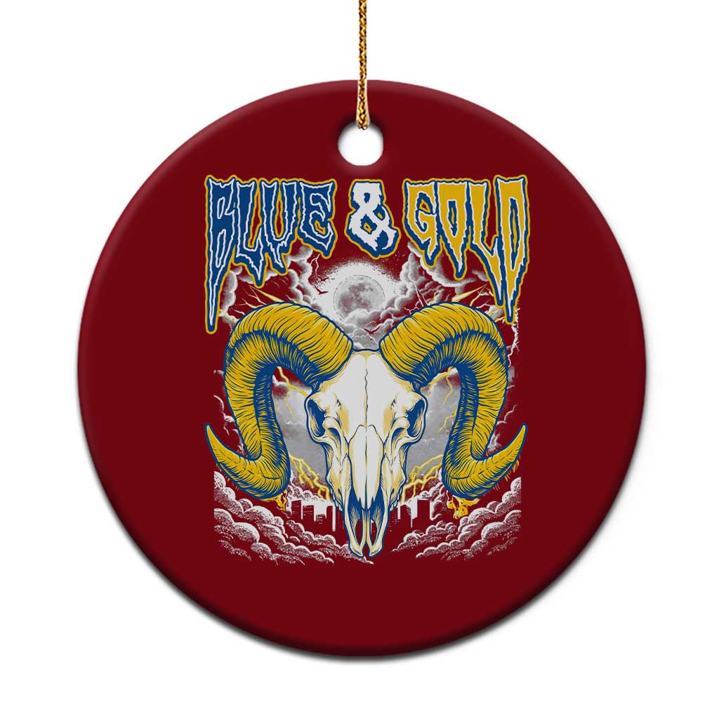Blue and Gold Lightning Ram Skull Bighorn Sheep Graphic Ceramic Ornament Electric City Pride TS02 1pc Red Print Your Wear
