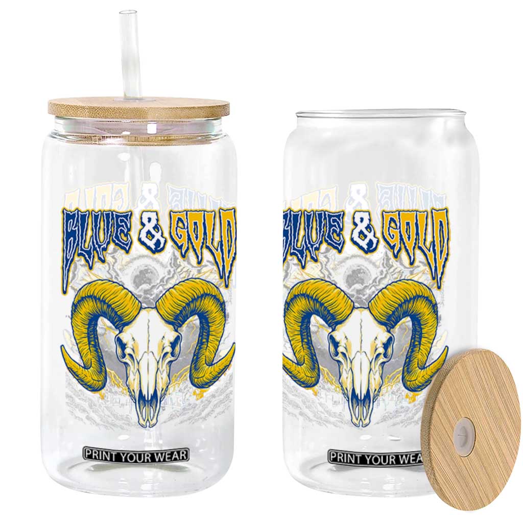 Blue and Gold Lightning Ram Skull Bighorn Sheep Graphic Glass Can Electric City Pride TS02 Print Your Wear