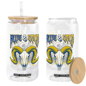 Blue and Gold Lightning Ram Skull Bighorn Sheep Graphic Glass Can Electric City Pride TS02 Print Your Wear
