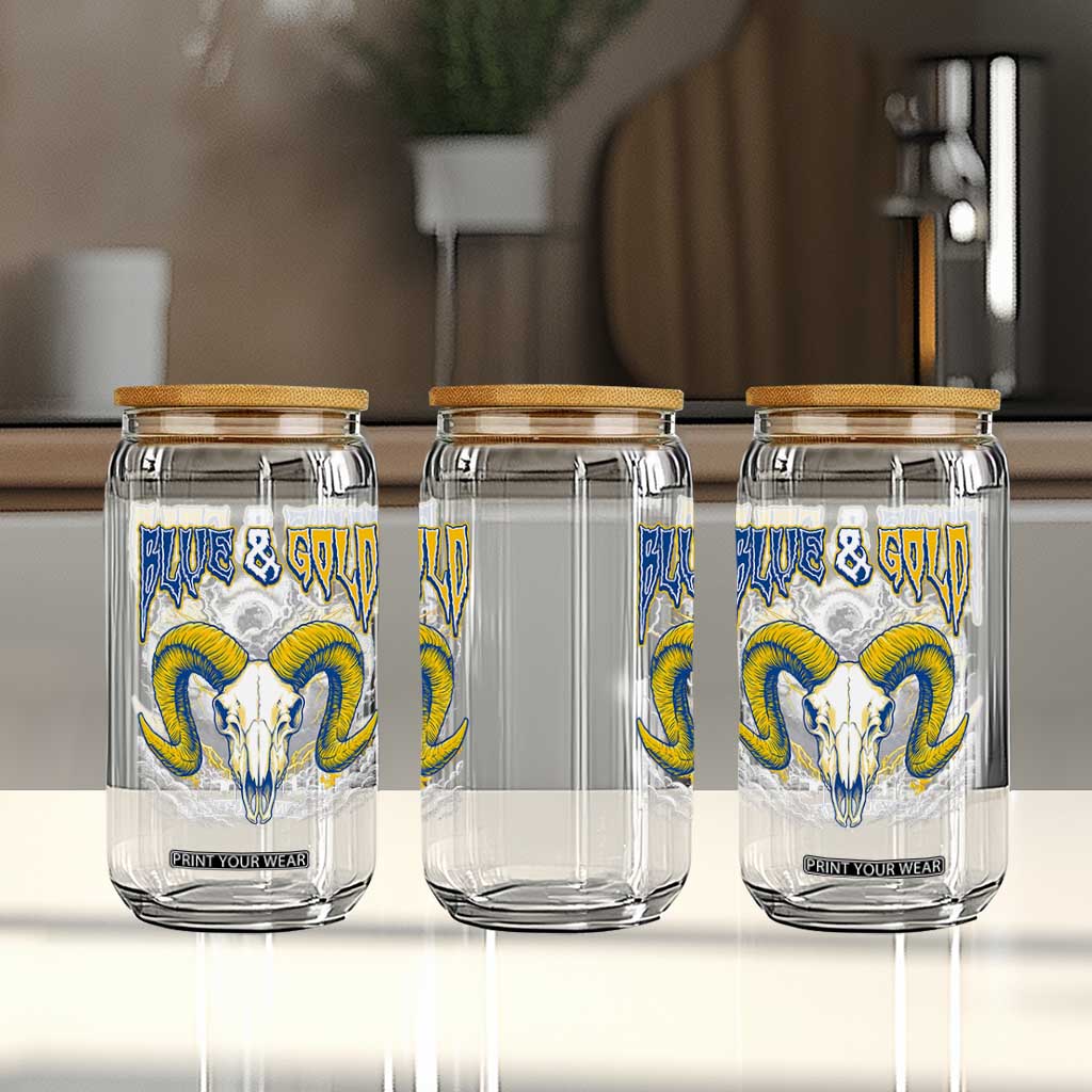 Blue and Gold Lightning Ram Skull Bighorn Sheep Graphic Glass Can Electric City Pride TS02 Print Your Wear