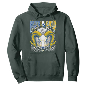 Blue and Gold Lightning Ram Skull Bighorn Sheep Graphic Hoodie Electric City Pride TS02 Dark Forest Green Print Your Wear