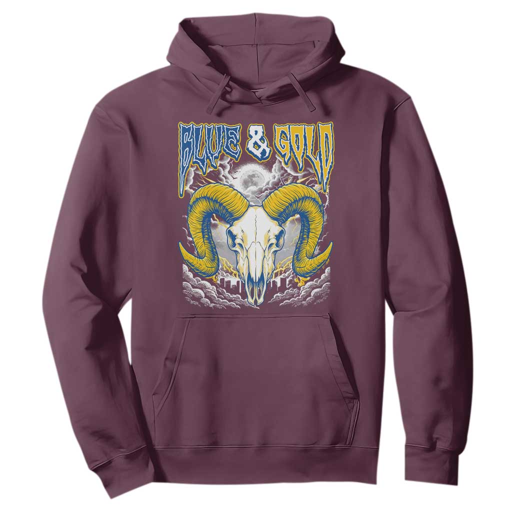 Blue and Gold Lightning Ram Skull Bighorn Sheep Graphic Hoodie Electric City Pride TS02 Maroon Print Your Wear