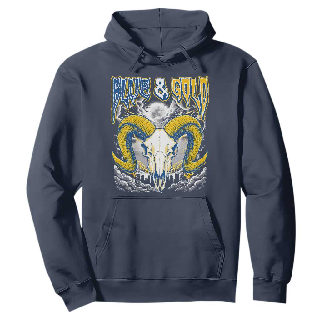 Blue and Gold Lightning Ram Skull Bighorn Sheep Graphic Hoodie Electric City Pride TS02 Navy Print Your Wear