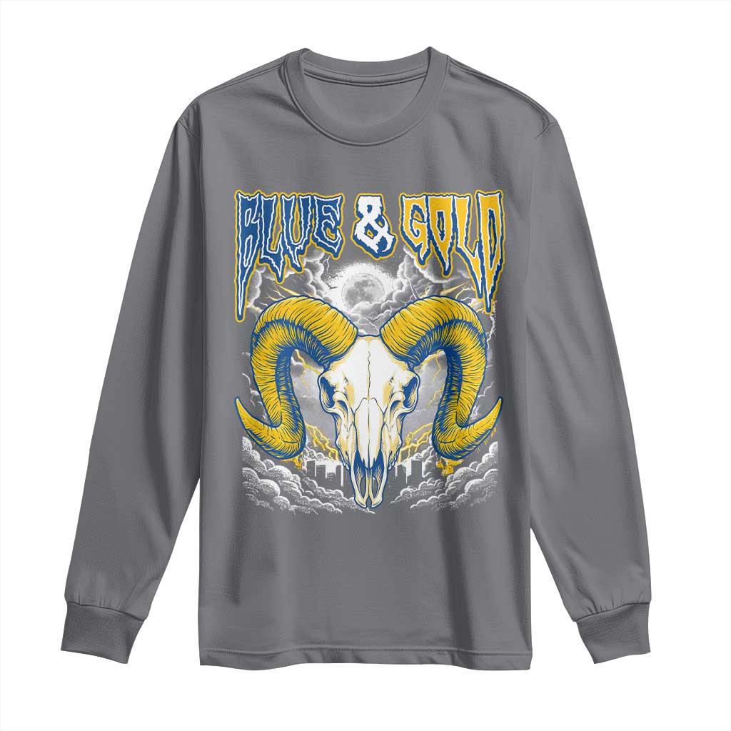 Blue and Gold Lightning Ram Skull Bighorn Sheep Graphic Long Sleeve Shirt Electric City Pride TS02 Charcoal Print Your Wear