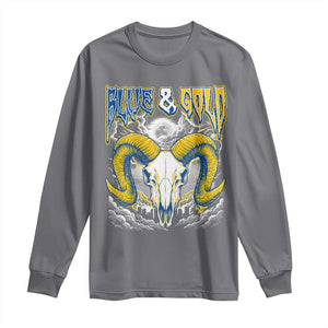 Blue and Gold Lightning Ram Skull Bighorn Sheep Graphic Long Sleeve Shirt Electric City Pride TS02 Charcoal Print Your Wear