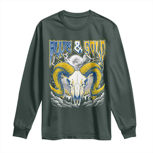 Blue and Gold Lightning Ram Skull Bighorn Sheep Graphic Long Sleeve Shirt Electric City Pride TS02 Dark Forest Green Print Your Wear