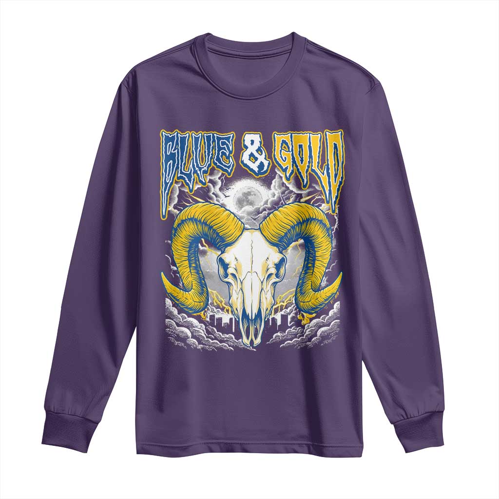 Blue and Gold Lightning Ram Skull Bighorn Sheep Graphic Long Sleeve Shirt Electric City Pride TS02 Purple Print Your Wear