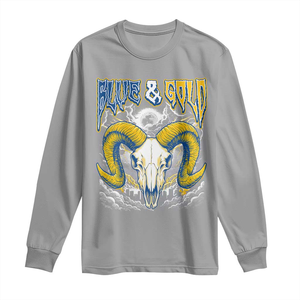 Blue and Gold Lightning Ram Skull Bighorn Sheep Graphic Long Sleeve Shirt Electric City Pride TS02 Sport Gray Print Your Wear