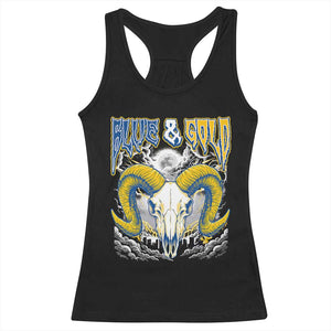 Blue and Gold Lightning Ram Skull Bighorn Sheep Graphic Racerback Tank Top Electric City Pride TS02 Black Print Your Wear