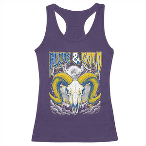 Blue and Gold Lightning Ram Skull Bighorn Sheep Graphic Racerback Tank Top Electric City Pride TS02 Purple Print Your Wear