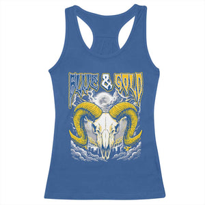 Blue and Gold Lightning Ram Skull Bighorn Sheep Graphic Racerback Tank Top Electric City Pride TS02 Royal Blue Print Your Wear