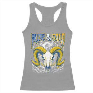 Blue and Gold Lightning Ram Skull Bighorn Sheep Graphic Racerback Tank Top Electric City Pride TS02 Sport Gray Print Your Wear
